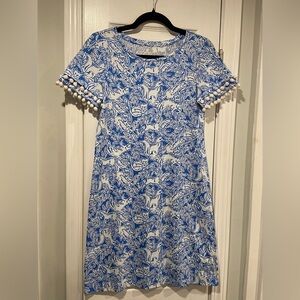 NWOT Lilly Pulitzer Size XS Lissie Pompom Mini Dress Blue Fancy Feet Fox Print